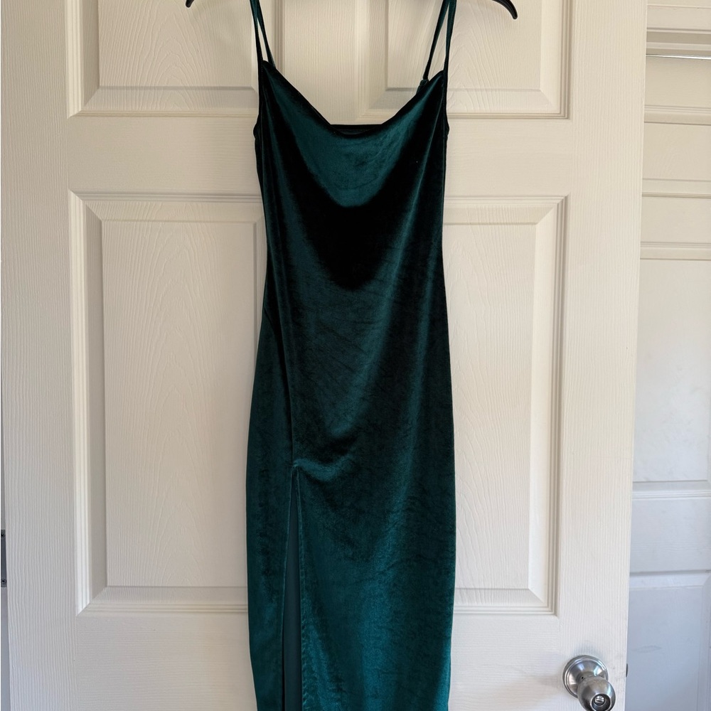 Elegant Teal Velvet Slip Dress